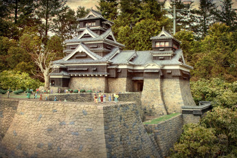 обоя замок, кумамото, города, замки, Японии, крепость, пагода, каменный