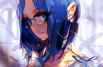 Картинка аниме headphones instrumental девушка очки наушники