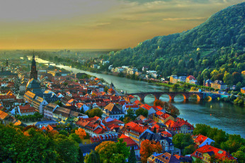 Картинка heidelberg germany города гейдельберг германия neckar river хайдельберг река неккар мост здания крыши холм закат