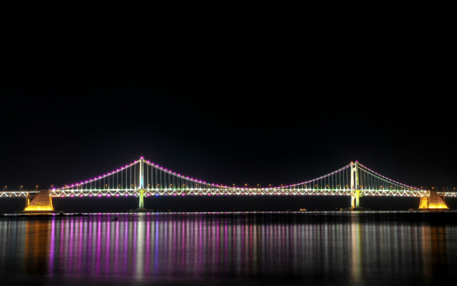 Обои картинки фото города, мосты, ночь, река, мост, gwangan bridge, busan, south korea