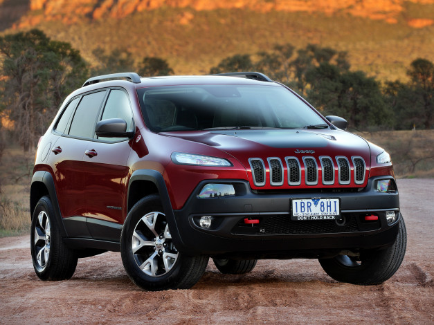 Обои картинки фото автомобили, jeep, красный, kl, 2014г, au-spec, trailhawk, cherokee