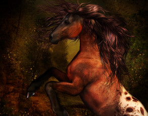 Картинка 3д+графика животные+ animals ночь фон лошадь