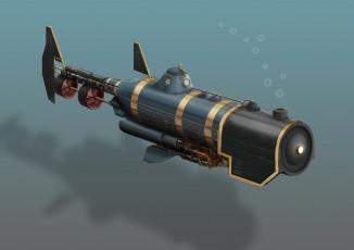 Картинка 3д+графика моделирование+ modeling море подводная лодка