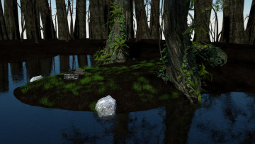 Картинка 3д+графика природа+ nature лес деревья камни река