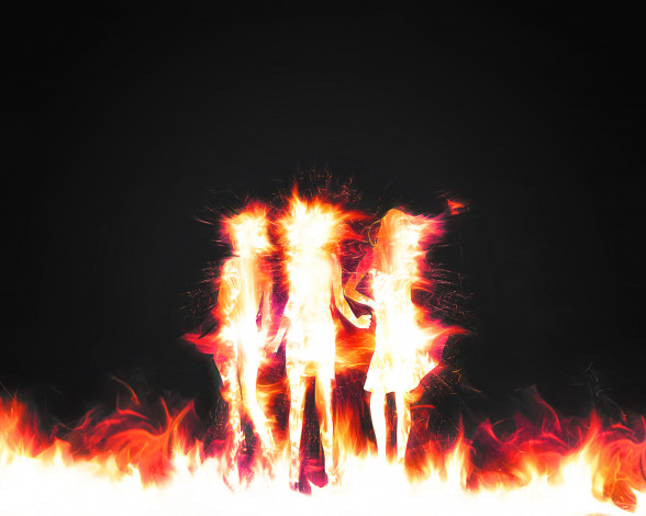 Обои картинки фото векторная графика, девушки , girls, силуэты, девушки, пламя, ветер, огонь