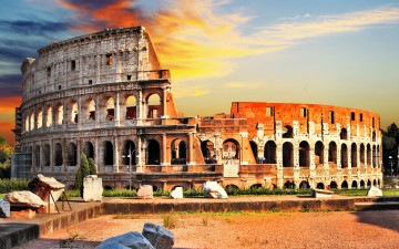 Картинка города рим +ватикан+ италия колизей рассвет небо облака амфитеатр флавиев