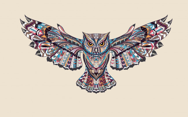 Обои картинки фото векторная графика, животные , animals, светлый, фон, сова, птица, крылья, owl, краски