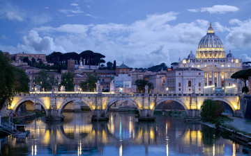 обоя basilica of saint peter, aelian bridge, города, рим,  ватикан , италия, basilica, of, saint, peter, aelian, bridge