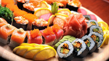 обоя еда, рыба,  морепродукты,  суши,  роллы, японская, кухня, роллы, суши, ассорти