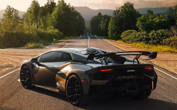 Картинка автомобили lamborghini черный дорога шоссе деревья