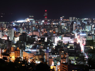 обоя города, огни, ночного, ночной, город, kagoshima city, japan