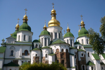 обоя софиевский, собор, киев, города, украина, старинный, кресты, купола