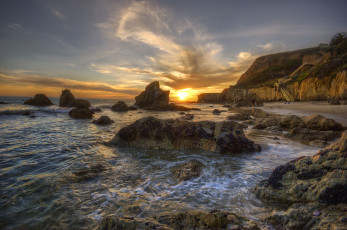 Картинка природа восходы закаты море камни закат берег