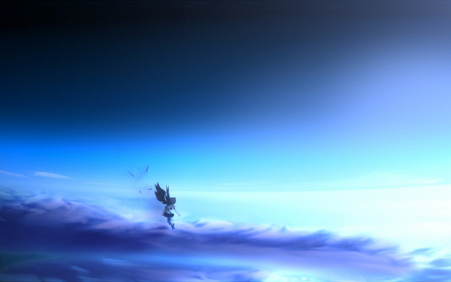 Обои картинки фото аниме, touhou, небо, крылья, девушка