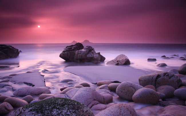 Обои картинки фото природа, побережье, море, камни, закат