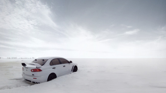 Обои картинки фото mitsubishi, lancer, evolution, автомобили, зима, снег, белый