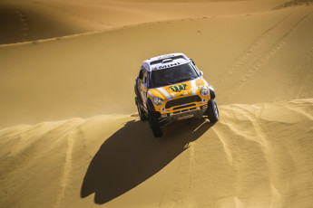 Картинка спорт авторалли x-raid желтый дюна песок пустыня тень rally dakar мини купер