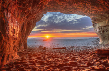 Картинка природа восходы закаты пляж грот горизонт рассвет
