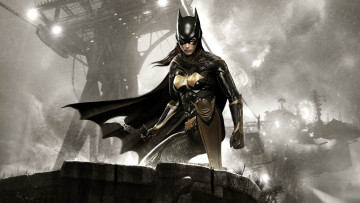 Картинка видео+игры batman +arkham+knight warner bros rocksteady studios небо тучи взгляд волосы броня экипировка девушка бэтгёрл batgirl