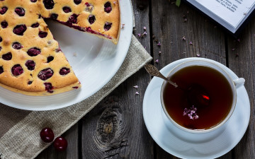 Картинка еда напитки +Чай чай пирог вишня книга выпечка