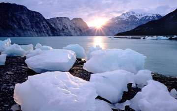 обоя природа, айсберги и ледники, лед, горы, солнце