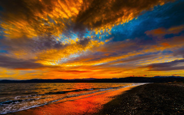 Картинка природа восходы закаты море побережье прибой небо облака зарево закат