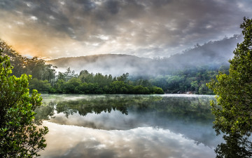 Картинка природа восходы закаты тучи озеро лес australia sydney berowra creek