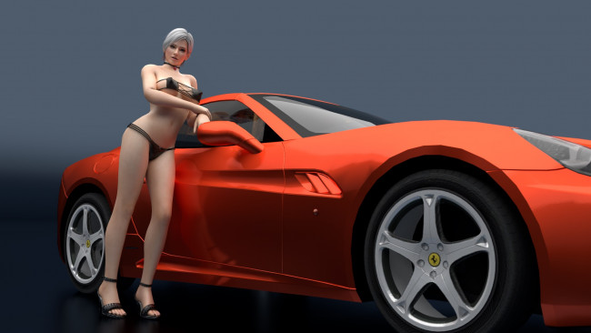 Обои картинки фото автомобили, 3d car&girl, автомобиль, взгляд, фон, девушка