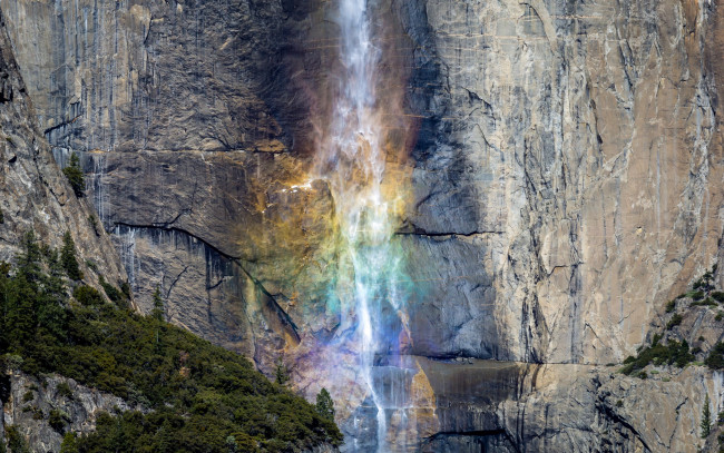 Обои картинки фото природа, горы, гора, скала, радуга, yosemite, valley, водопад