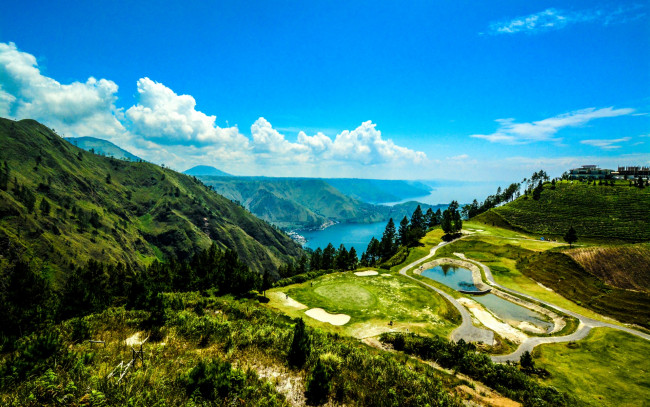 Обои картинки фото природа, пейзажи, индонезия, lake, toba, sumatra, горы, озера, панорама