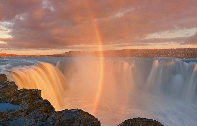 Обои картинки фото природа, радуга, пар, водопад
