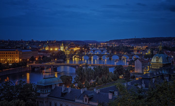 Картинка прага города прага+ Чехия здания мосты водоем фонари