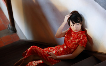 Картинка девушки -unsort+ азиатки платье китаянка ступени