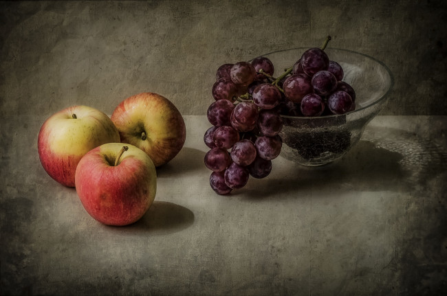 Обои картинки фото рисованное, еда, яблоки, виноград