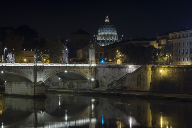 Обои картинки фото италия, города, рим,  ватикан , водоем, мост, скульптуры, здания, фонари