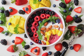 Картинка еда фрукты +ягоды ягоды завтрак черника клубника орехи