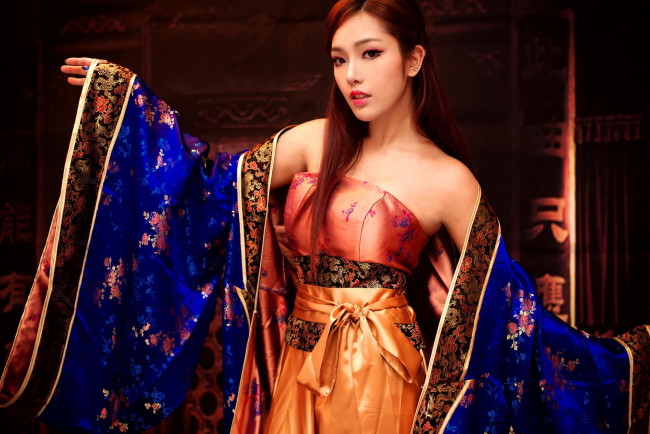 Обои картинки фото девушки, - азиатки, шатенка, кимоно