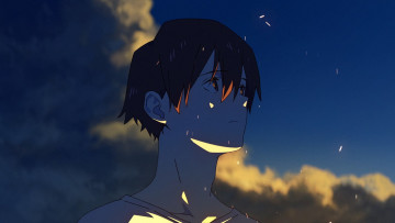 Картинка аниме summer+ghost парень лицо искры тучи