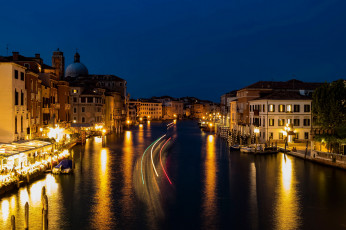 обоя города, венеция , италия, вечер, канал, огни