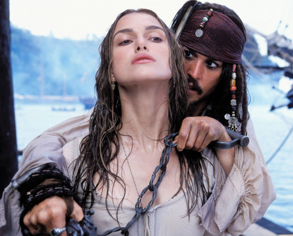 Обои картинки фото кино фильмы, pirates of the caribbean, элизабет, джек, воробей, цепь