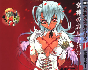 Картинка megami carnaval аниме девушка кровь перья перчатки платье очки надпись