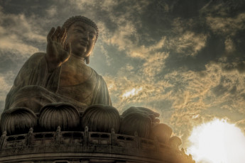 обоя разное, религия, будда, статуя, солнце, небо, облака