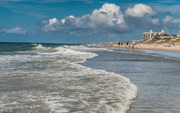Картинка природа побережье море пляж волна пена облака