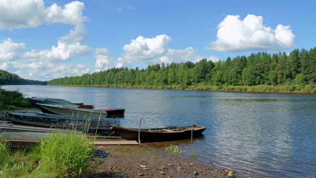 Обои картинки фото ветлуга, природа, реки, озера, лес, лодки, река, берег