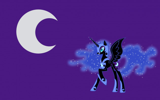 Обои картинки фото мультфильмы, my little pony, месяц, луна, ночь, крылья, рог, пони, лошадь, night, my, little, pony
