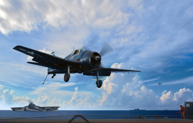 Обои картинки фото united states navy f6f-5 hellcat flown, авиация, 3д, рисованые, v-graphic, небо, рисунок, самолет