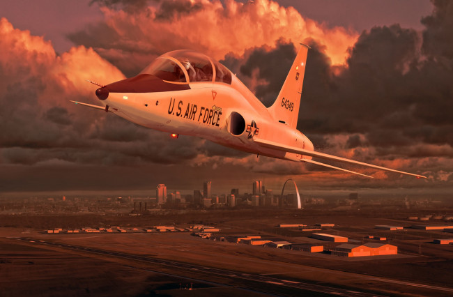 Обои картинки фото t-38 talon, авиация, 3д, рисованые, v-graphic, рисунок, самолет, небо