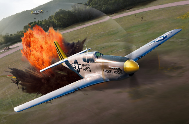 Обои картинки фото p-51c, авиация, 3д, рисованые, v-graphic, самолет, небо, рисунок