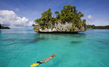 Картинка природа тропики девушка море остров дайвер