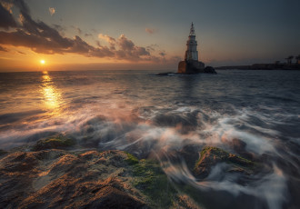 Картинка природа маяки маяк краси матаров закат прибой камни